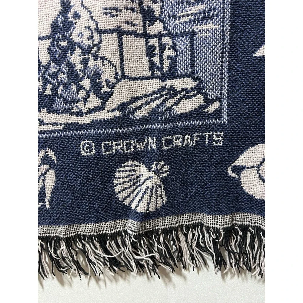 VTG Crown Crafts Tapestry Nautical Lighthouse Sea Shell Throw Blanket 50x60 USA